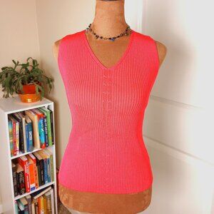 Vintage 90s Coral Pink Ribbed Bodycon Knit Tank Top Minimalist Silk Jones NY
